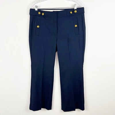 J Crew Navy Sailor Nautical Cropped Wool Blend Wide Leg Pant Gold Button Size 10 - Image 1 of 4