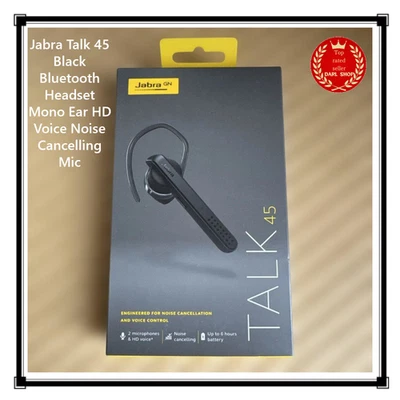 Jabra Talk 45 Black Bluetooth Headset Mono Ear HD Voice Noise Cancelling Mic New - Image 1 of 3