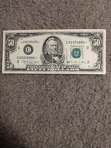 1990 $50 FED RES *STAR NOTE LOW SERIAL NO. C 02376890* VF SMALL PORTRAIT - Picture 1 of 2