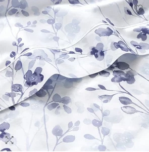 Anne De Solene "Calme" KING Flaches Laken, langstapelige Baumwolle - blaue Blumen - Bild 1 von 3