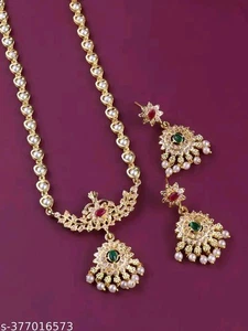 Indian Bollywood Gold Plated AD CZ Fashion Necklace Earrings Jewelry Set - Picture 1 of 6