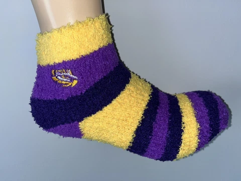 LSU TIGERS NCAA COLLEGE WOMENS STRIPE ANKLE FUZZY SLEEP SOCKS MEDIUM Q Cover