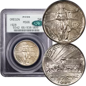 1928 Oregon Commemorative Half Dollar (50c) OGH PCGS MS66 CAC - Picture 1 of 5