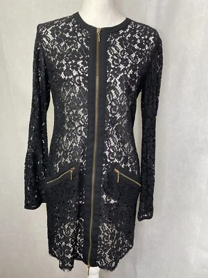 Rachel Zoe Womens Long Sleeve Lace Dress Black Gold Hardware Pencil Size 8 - Image 1 of 4