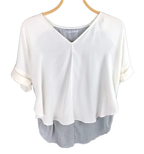 Blusa de Seda Sjobeck Talla M Gris Marfil Malla Manga Corta Alta Baja Fluida Minimalista - Imagen 1 de 9