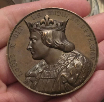 French Historical Bronze Medal Louis X, 47th King of France (1289-1316) - Caqué - Image 1 of 2