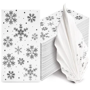 100pcs Christmas Snowflake Guest Napkins 3 Ply Silver Foil Disposable Paper Napk - Picture 1 of 9