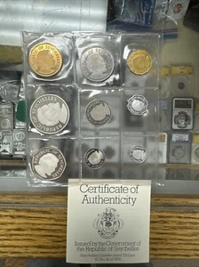 1976 Seychelles 9 Coin Proof Set Including Gold 1000 Rupee 3 - Picture 1 of 3