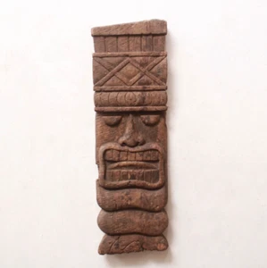 Antique Wall Panel Wooden Tiki Statue Tribal Sculpture Vertical Carving Decor - Picture 1 of 5
