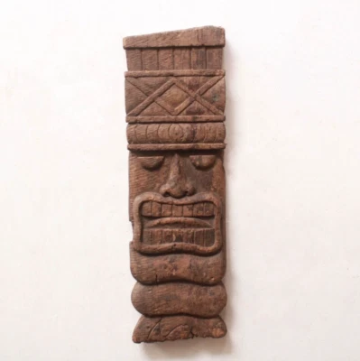 Antiguo panel de pared madera estatua tiki escultura tribal talla vertical decoración Foto 1 de 4