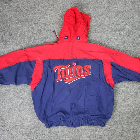 Vintage Minnesota Twins Jacket Large Blue Red Mirror Hooded Full Zip Cover