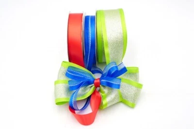 1.5" & 5/8" x 25YD+ 3/8" 20YD Silvery Apple Green  Ribbon (Fall & Summer Season) - Image 1 of 4