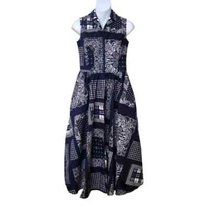 ISAAC MIZRAHI Navy Blue White Multi Print Sleeveless A-line Maxi Summer Dress XS - Picture 1 of 9