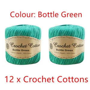 12x Bottle Green Crochet Cotton Knitting Yarn Wool Ball Sew Thread Craft Weaving - Picture 1 of 1