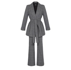 Wool Pantsuit a Jacket With A Pair Of Trousers in grey and black colours Size S - Picture 1 of 5