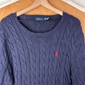 Polo Ralph Lauren Pullover Herren Large dunkelblau Zopfmuster Baumwolle Pony Rundhals - Bild 1 von 8