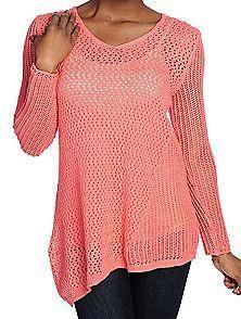 NUEVO OSO Casuals™ Suéter Tejido Abierto Mangas Largas Dobladillo Asimétrico - M y 1X Foto 1 de 2