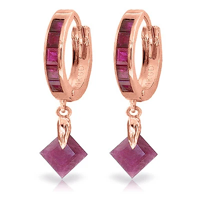 3.7 Carat 14K Solid Rose Gold Hoop Earrings Dangling Ruby - Image 1 of 3