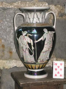 Large Greek Amphora Pottery Vase 15" Porcelain Man & lady of Fashion Hand Panted - Picture 1 of 1