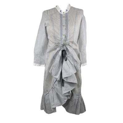 marithe françois girbaud lightweight victorian striped ruffle long shirtdress - Image 1 of 4