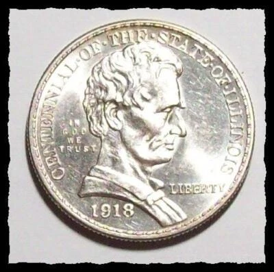 Medio dólar conmemorativo Lincoln Illinois 1918 blanco explosivo elección Bu+ #9D39 Foto 1 de 2