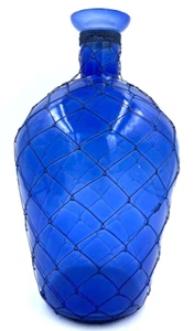 Vintage Cobalt Blue Flower Vase 10.5" Tall Hand Blown w/Net Unmarked Art Glass - Picture 1 of 5