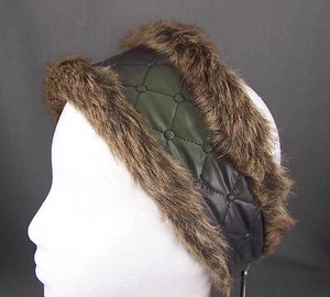 Dk Gris Verde Piel Sintética Forrado Acolchado Oreja Calentador Manguitos Cabeza Envoltura Sombrero Cubierta Esquí - Imagen 1 de 3