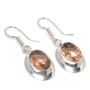 Peach Morganite Gemstone Handmade 925 Sterling silver Earring Size 1.4'' - Picture 1 of 1