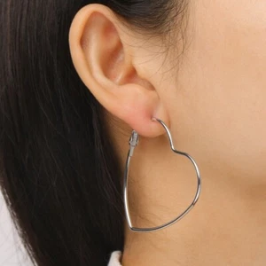 European Exaggerated Heart Hoop Earrings for Women Gold Color Metal Hollow LOVE - Picture 1 of 10