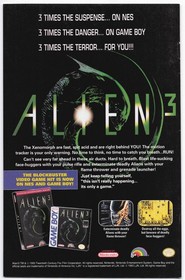 Vintage Nintendo Alien 3 Video Game Ad 1993 NES Game Boy Xenomorph