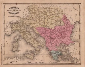 1877 FRANCIS MCNALLY SYSTEM OF GEOGRAPHY ATLAS-MAP OF AUSTRIA, ITALY, TURKEY - Picture 1 of 1