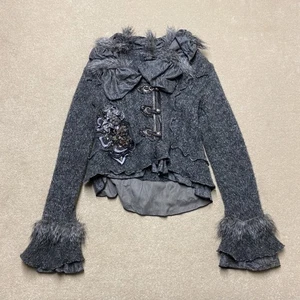 Juju & Christine Cardigan Giacca Large/XL Donna Grigio Steampunk Y2K Maglia - Foto 1 di 10