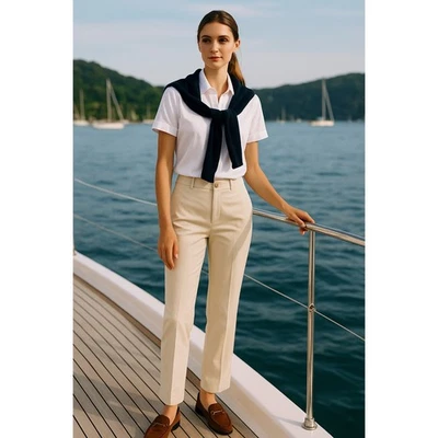 Pantalones chinos Lauren Ralph Lauren Adelle para mujer caqui beige algodón elástico talla 8 Foto 1 de 4