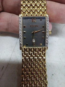 Elgin Diamond Gold Tone Tank Watch - Model FG047 24.7mm - Picture 1 of 4