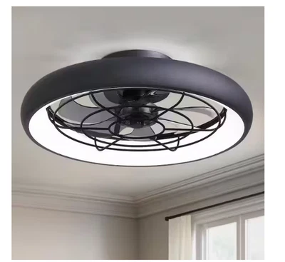 Antoine 20" Black Low Profile Flush Mount Ceiling Fan LED Dimmable Light&Remote - Image 1 of 4