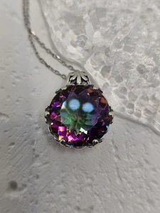 Mystic Topaz Pendant Necklace 925 Sterling Silver Vintage Style 45cm - Picture 1 of 3