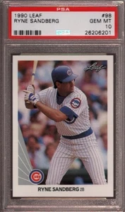 Hoja # 98 Ryne Sandberg 1990 ☆Salón de la Fama☆ Chicago Cubs ☆rara☆ PSA 10 gema como nueva - Imagen 1 de 1
