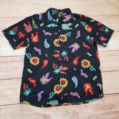 Camisa Neff Para Hombre Mediana Negra Manga Corta Abotonada Gráfico Algodón Foto 1 de 4