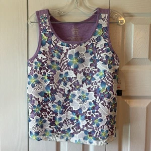 Faded Glory Tank Shirt Girls Size Large / 10-12 Purple with Flower Lace Overlay - Picture 1 of 5
