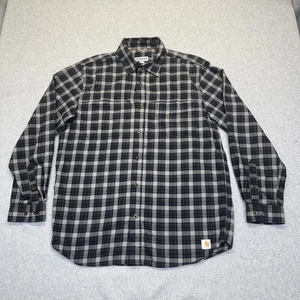 Carhartt Shirt Mens Lg Force Black Gray Plaid Flannel Relaxed Chest Pockets Work - Picture 1 of 13