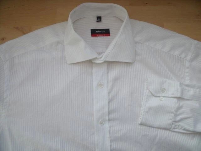 Eterna MODERN FIT EXCELLENT Camicia 40 Bianca Con Strisce Lunghe Lucide #EE658 - Immagine 1 di 1