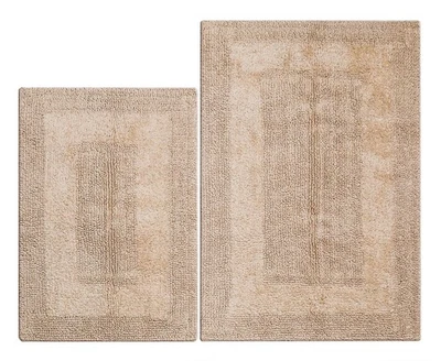 Bathroom Rugs Set 2 Piece Linen Beige Cotton Tufted Reversible Washable Bath ... - Image 1 of 4