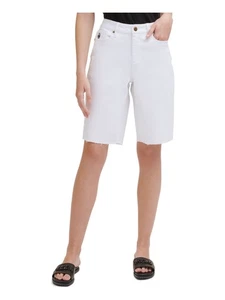 KARL LAGERFELD Womens White Stretch Zippered Raw Hem Bermuda Shorts 2 - Picture 1 of 6