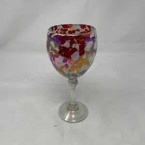 Mosaic Wine Glass Rainbow Colorful 8” Art Glass - Picture 1 of 5