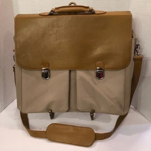 Vintage Mens Beige Brown Shoulder Bag - 16" x 14" x 4" - Picture 1 of 9