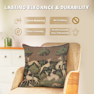 Medieval Dogs European Cushion Cover Belgian Tapestry Home Decor Pillow 18x18 in - Image 1 of 4