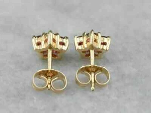 0.8Ct Round Ruby Lab-Created Diamond Women's Stud Earring 14k Yellow Gold Plated - Picture 1 of 4