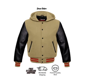 Sudadera con capucha de béisbol universitaria de lana cuerpo de lana y mangas de cuero real capucha - Imagen 1 de 4
