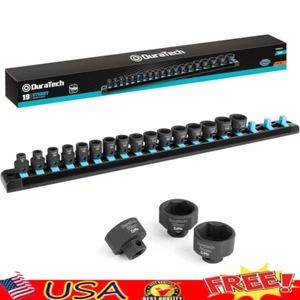 19PC 3/8 Drive Stubby Impact Socket Set Metric Cr-Mo Steel Magnetic Storage Rail - Picture 1 of 8