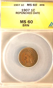 1907 Indian Cent Doubled Date 7/7. ANACS MS60 BRN - Picture 1 of 4